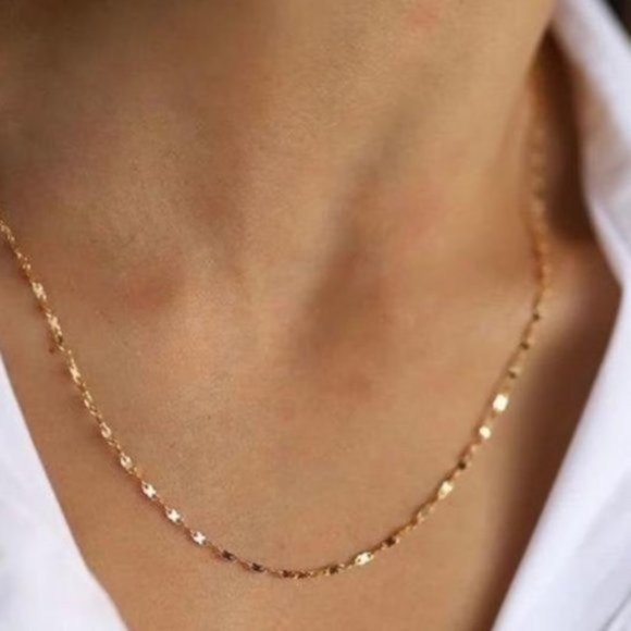 Dainty Gold Sparkle Chain Waterproof Sparkly Gold Necklace Layering Necklace - Picture 1 of 12